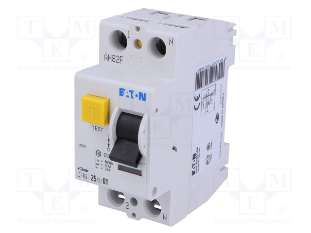 RCD breaker; Inom: 25A; Ires: 100mA; Max surge current: 250A; 230V