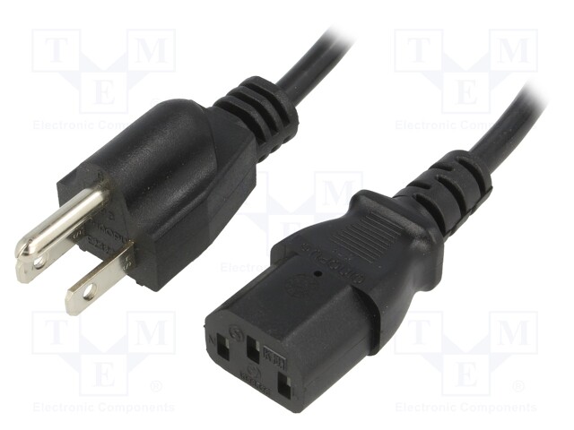 Cable; NEMA 5-15 (B) plug,IEC C13 female; 1.5m; black; PVC; 10A