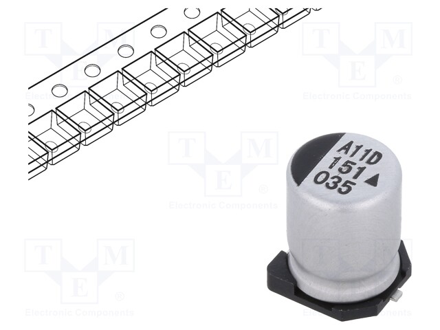 Capacitor: electrolytic; SMD; 150uF; 35VDC; Ø8x10.5mm; 5000h; 170mΩ