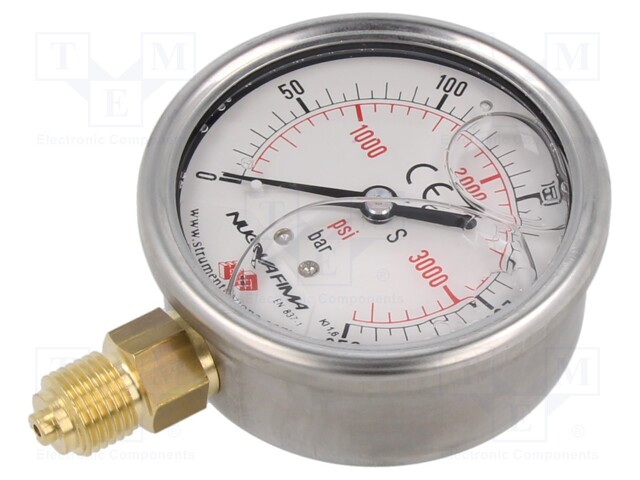 Glycerin manometer; 0÷250bar; 63mm; Enclos.mat: stainless steel