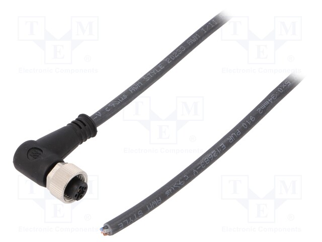 Connection lead; M12; PIN: 5; angled; 10m; plug; 125VAC; 4A; -25÷80°C