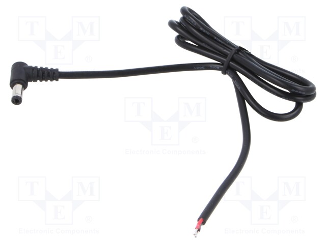 Cable; 2x0.5mm2; DC 5,5/2,1 plug; angled; black; 1.5m; -20÷80°C