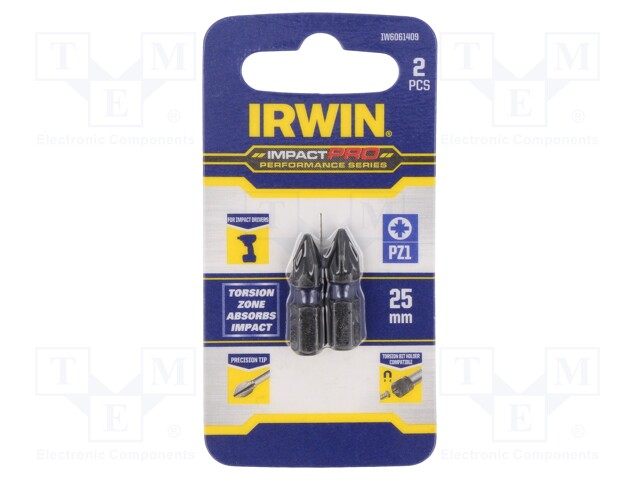 Screwdriver bit; Pozidriv®; PZ1; Mounting: 1/4" (C6,3mm); 2pcs.