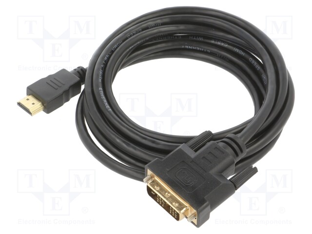 Cable; single link; DVI-D (18+1) plug,HDMI plug; 3m; black; 30AWG