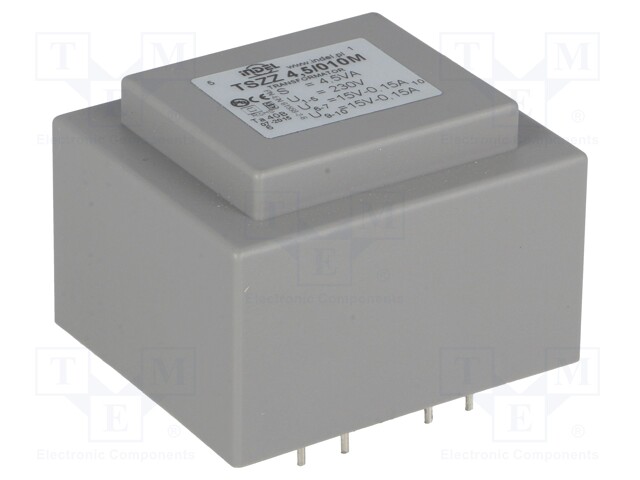 Transformer: encapsulated; 4.5VA; 230VAC; 15V; 15V; 0.15A; 0.15A