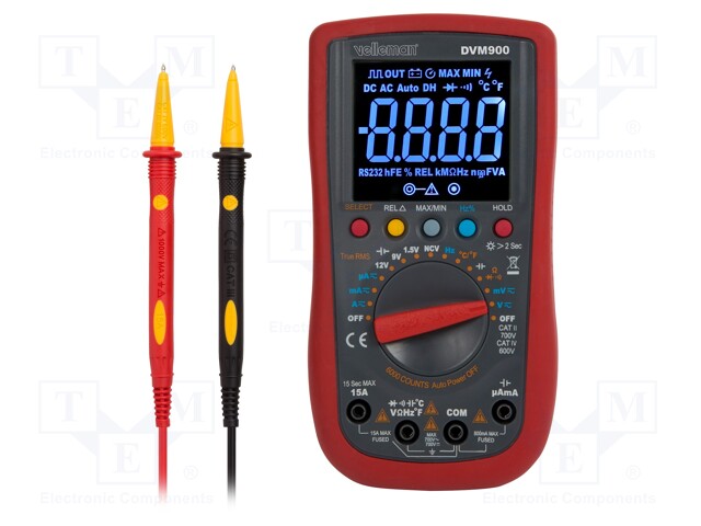 Digital multimeter; LCD 3,5 digit (6000); True RMS AC