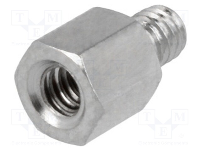 Screwed spacer sleeve; Int.thread: UNC4-40; 5mm; Ext.thread: M3