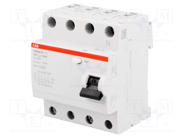 RCD breaker; Inom: 40A; Ires: 30mA; Max surge current: 250A; IP20