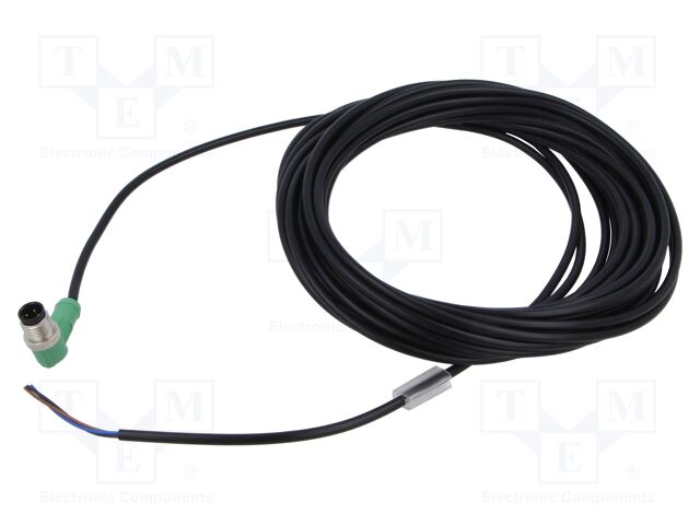 Connection lead; M12; PIN: 3; angled; 10m; plug; 250VAC; 4A; -25÷90°C