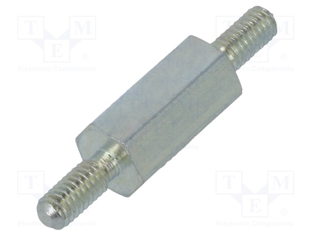 Screwed spacer sleeve; 10mm; Ext.thread: M2,5; hexagonal; steel