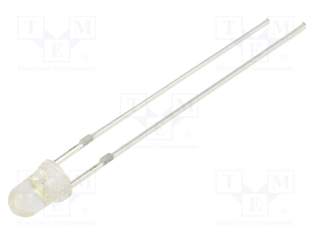 LED; 3mm; white warm; 750÷1120mcd; 30°; Front: convex; Pitch: 2.54mm