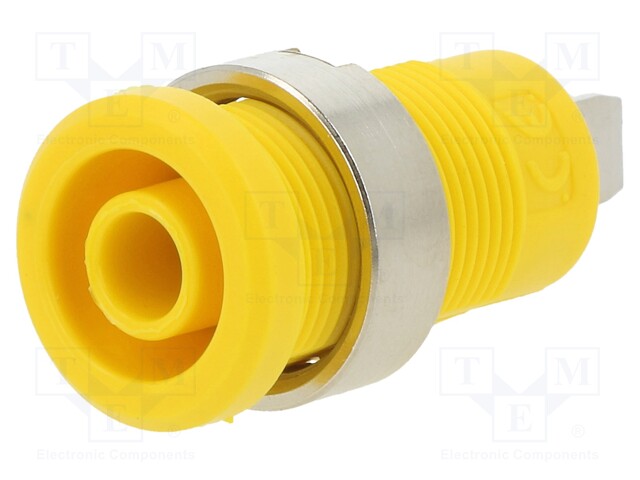 4mm banana; 36A; yellow; screw,on panel; insulated