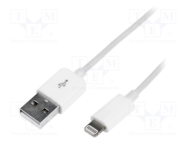 Cable; USB 2.0; USB A plug,Apple Lightning plug; 0.18m; white