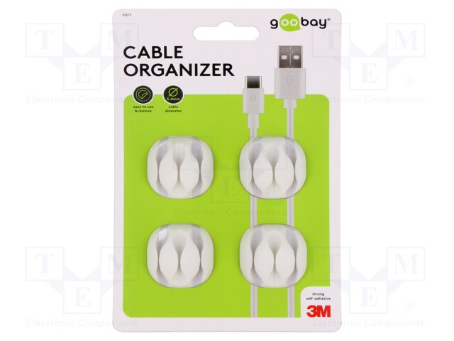 Set of clips; white; Cable P-clips; 4pcs; triple,self-adhesive