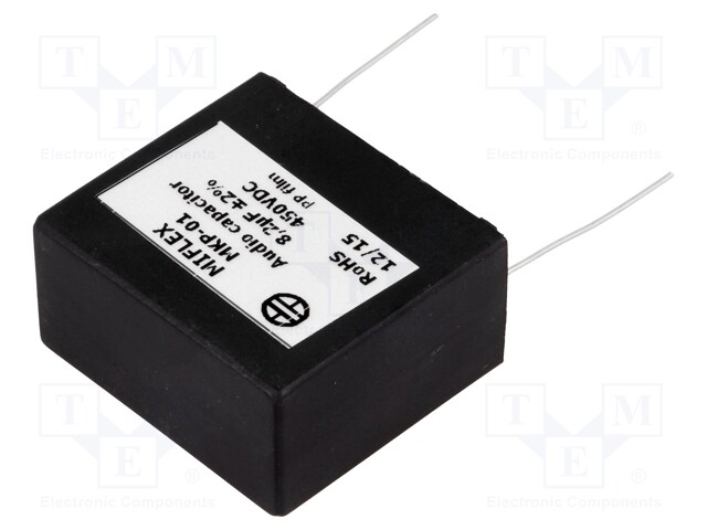 Capacitor: polypropylene; 8.2uF; 450VDC; 37.5mm; ±2%; 42.5x38x21mm