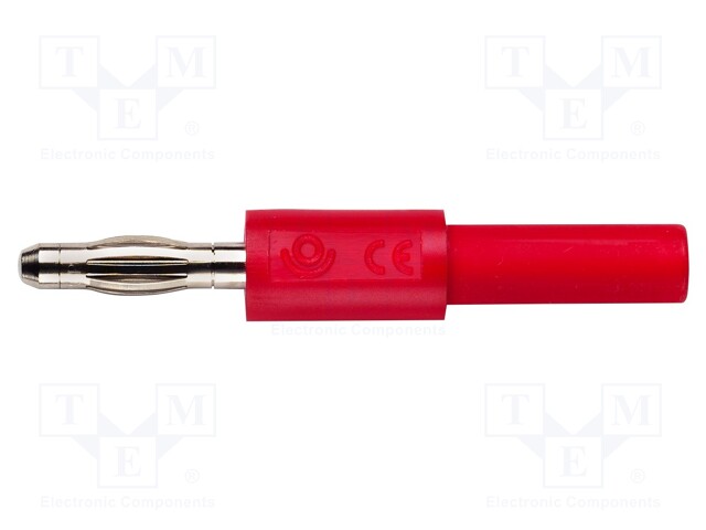 Adapter,socket,plug; 4mm banana; 10A; 70VDC; red; Mat: brass; 2mm