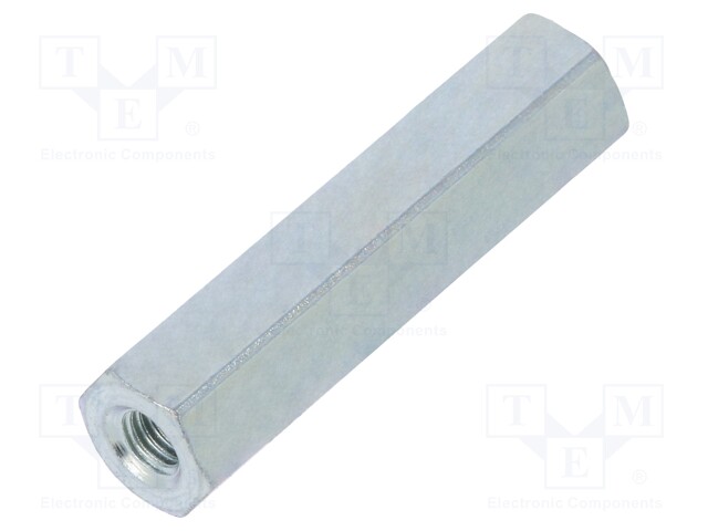 Screwed spacer sleeve; Int.thread: M3; 25mm; hexagonal; steel