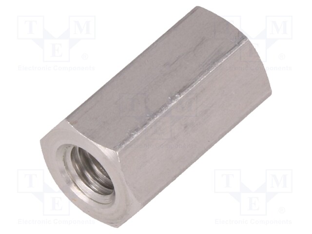 Screwed spacer sleeve; Int.thread: M6; 18mm; hexagonal; aluminium