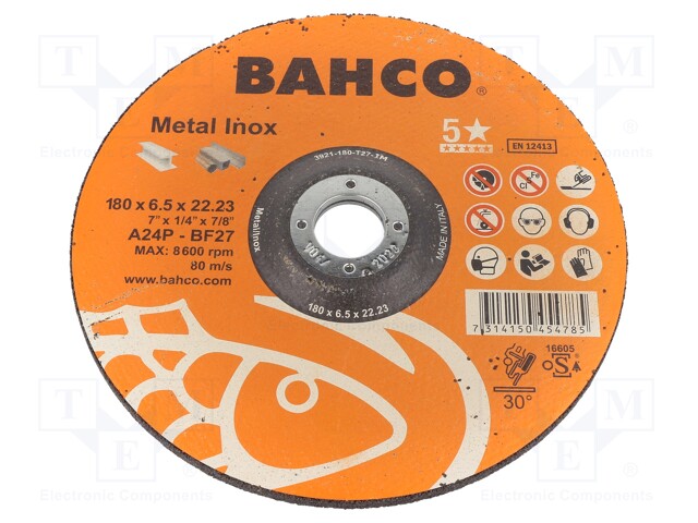 Grinding wheel; Ø: 180mm; Øhole: 22.23mm; Disc thick: 6.5mm