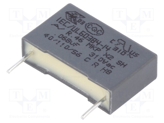 Capacitor: polypropylene; X2; 68nF; 15mm; ±20%; 18x5x11mm; 310VAC