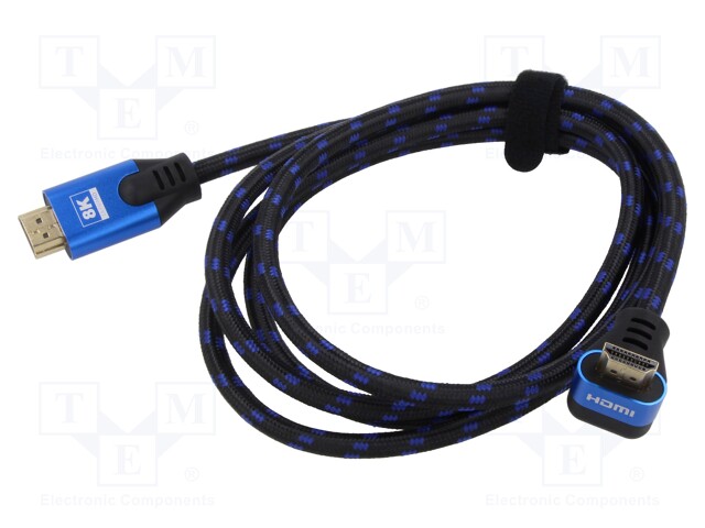 Cable; HDMI 2.1; HDMI plug,HDMI plug 90°; textile; 3m; black-blue