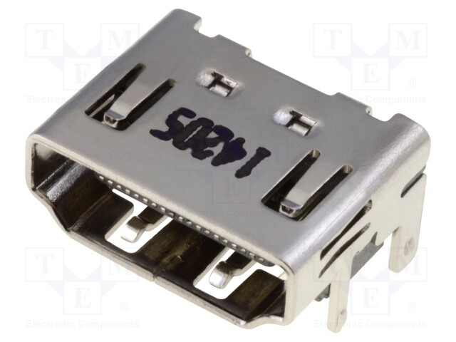 Connector: HDMI; socket; PIN: 19; gold-plated; angled 90°; SMT