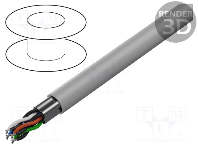 Wire; RS232; 4x2x24AWG; stranded; Cu; Al-PET foil; PVC; grey; 305m