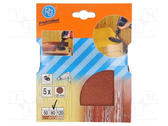 Sandpaper; Granularity: 80; Ø125mm; 5pcs.