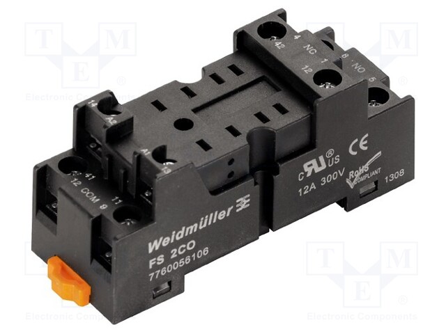 Socket; PIN: 8; 12A; 300VAC; H: 30mm; W: 25mm; Mounting: DIN; -40÷85°C