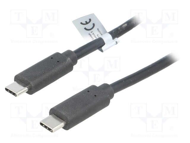 Cable; USB 3.1; both sides,USB C plug; 1m; black; 10Gbps