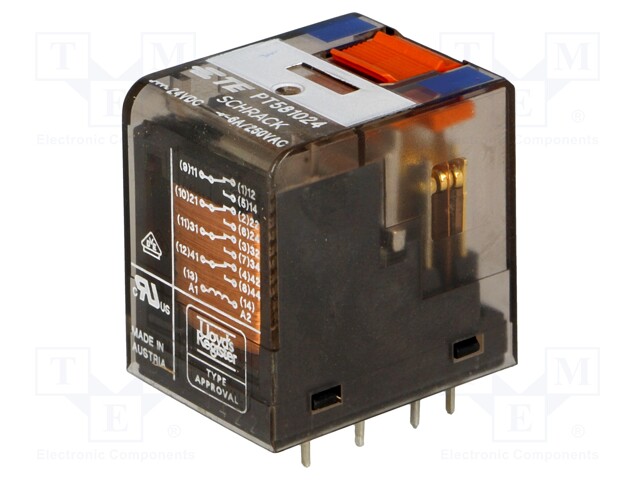 Relay: electromagnetic; 4PDT; Ucoil: 24VDC; 6A/250VAC; 6A/30VDC; 6A