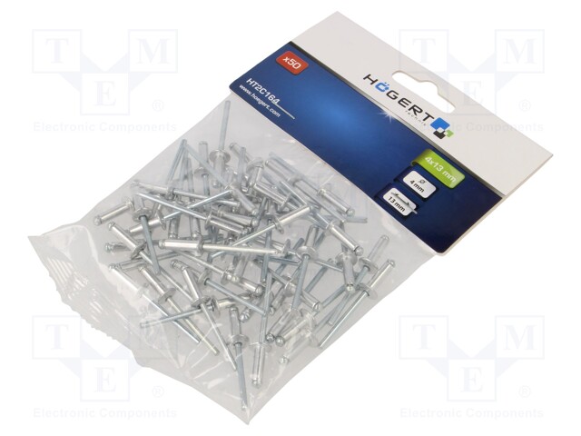 Rivet; aluminium; Rivet diam: 4mm; L.rivet: 13mm; 50pcs.