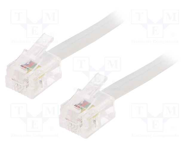 Cable: telephone; flat; RJ11 plug,both sides; 3m; white