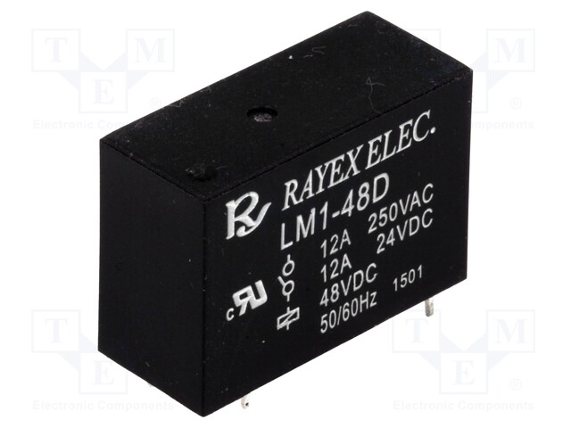 Relay: electromagnetic; SPDT; Ucoil: 48VDC; 12A/250VAC; 12A/30VDC