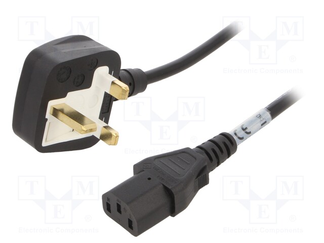 Cable; BS 1363 (G) plug,IEC C13 female; 2m; black; PVC; 3x0,75mm2