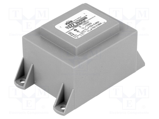 Transformer: encapsulated; 20VA; 230VAC; 15V; 15V; 0.66A; 0.66A