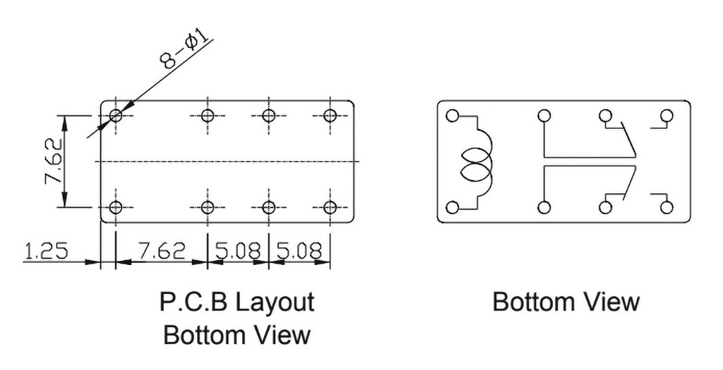 Relay: electromagnetic; DPDT; Ucoil: 5VDC; 2A; 1A/120VAC; 2A/24VDC