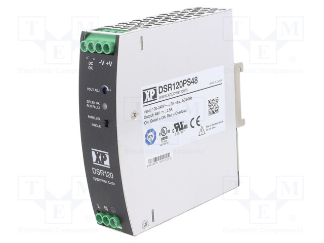 AC/DC DIN Rail Power Supply (PSU), ITE, 1 Output, 120 W, 48 V, 2.5 A