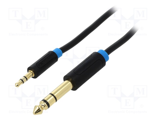 Cable; Jack 6.35mm plug,Jack 3.5mm 3pin plug; 0.5m; black