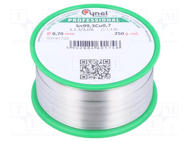 Soldering wire; Sn99,3Cu0,7; 0.7mm; 250g; lead free; Package: reel