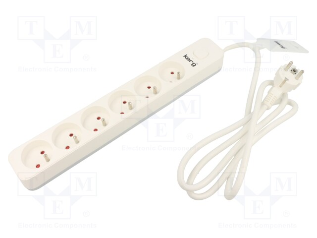 Extension lead; Sockets: 6; PVC; white; 3x1,5mm2; 1.5m; 16A