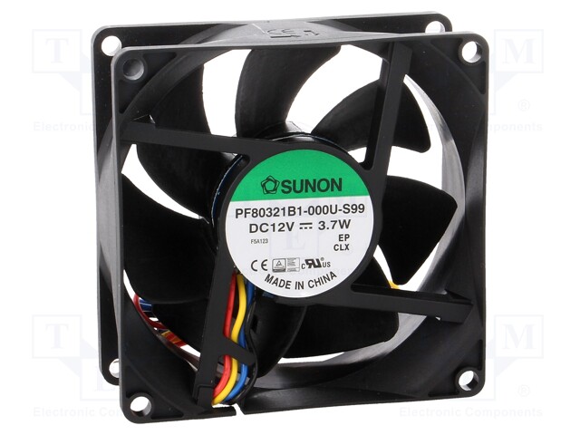 Fan: DC; axial; 12VDC; 80x80x32mm; 100.92m3/h; 45.2dBA; Len: 300mm