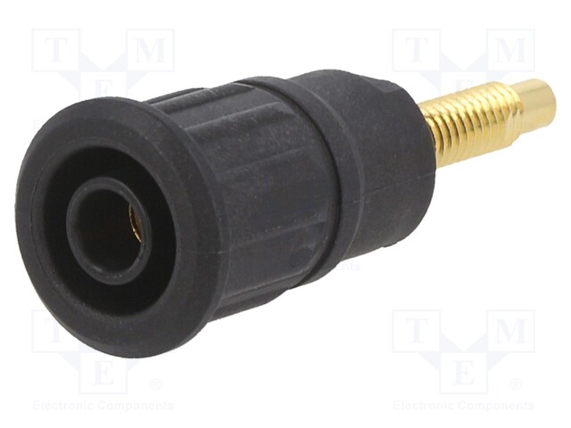 Socket; 4mm banana; 32A; 1kV; black; on panel,push-in