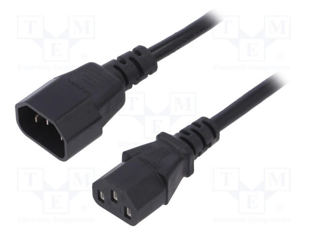 Cable; IEC C13 female,IEC C14 male; 1.8m; black; PVC; 3G0,5mm2