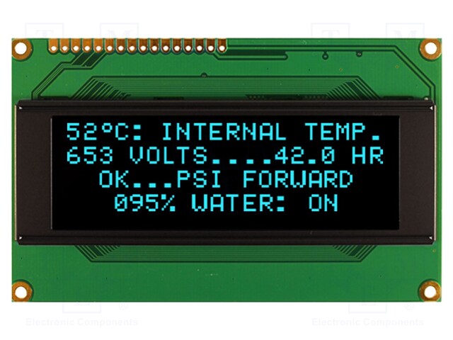 Display: OLED; alphanumeric; 20x4; Dim: 98x60x10mm; blue; PIN: 16