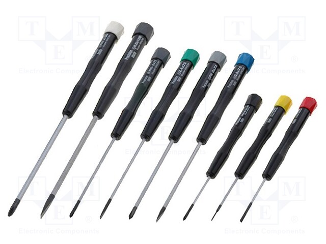 Screwdrivers; Pcs: 9; Phillips cross,precision,slot