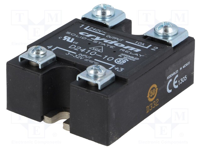 Relay: solid state; Ucntrl: 3÷32VDC; 10A; 24÷280VAC; -40÷80°C; IP00