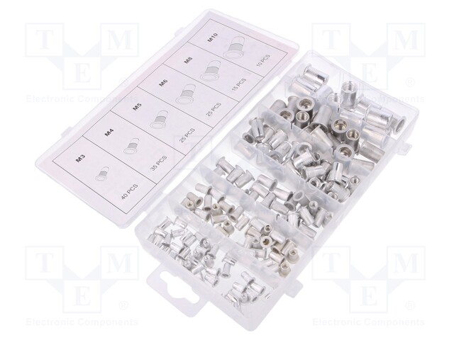 Rivet nuts set; M10,M3,M4,M5,M6,M8; aluminium; 150pcs.