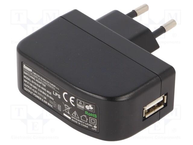 Power supply: switched-mode; constant voltage; 5VDC; 1.2A; 6W