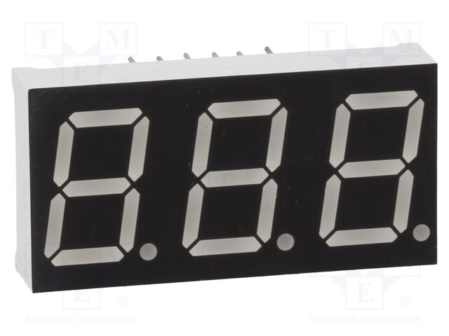 Display: LED; 7-segment; 14.2mm; 0.56"; No.char: 3; blue; 80mcd